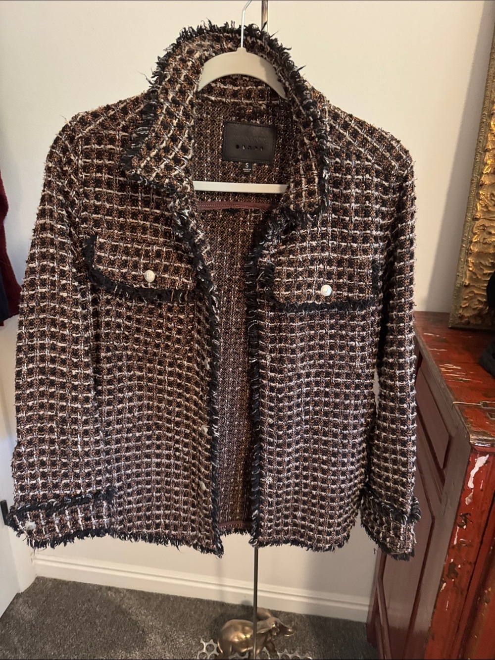 Blank NYC Brown, Black And Copper Tweed Fringe Shacket